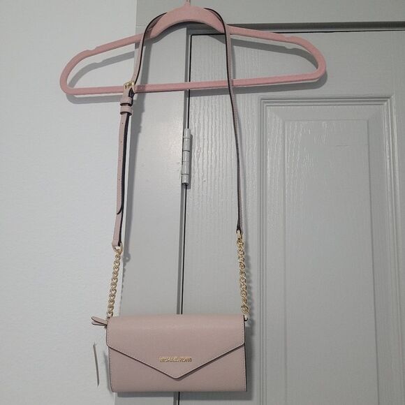 Michael Kors Pink Jet Set Large Phone Wallet Crossbody Leather Bag Nightout - Picture 2 of 7